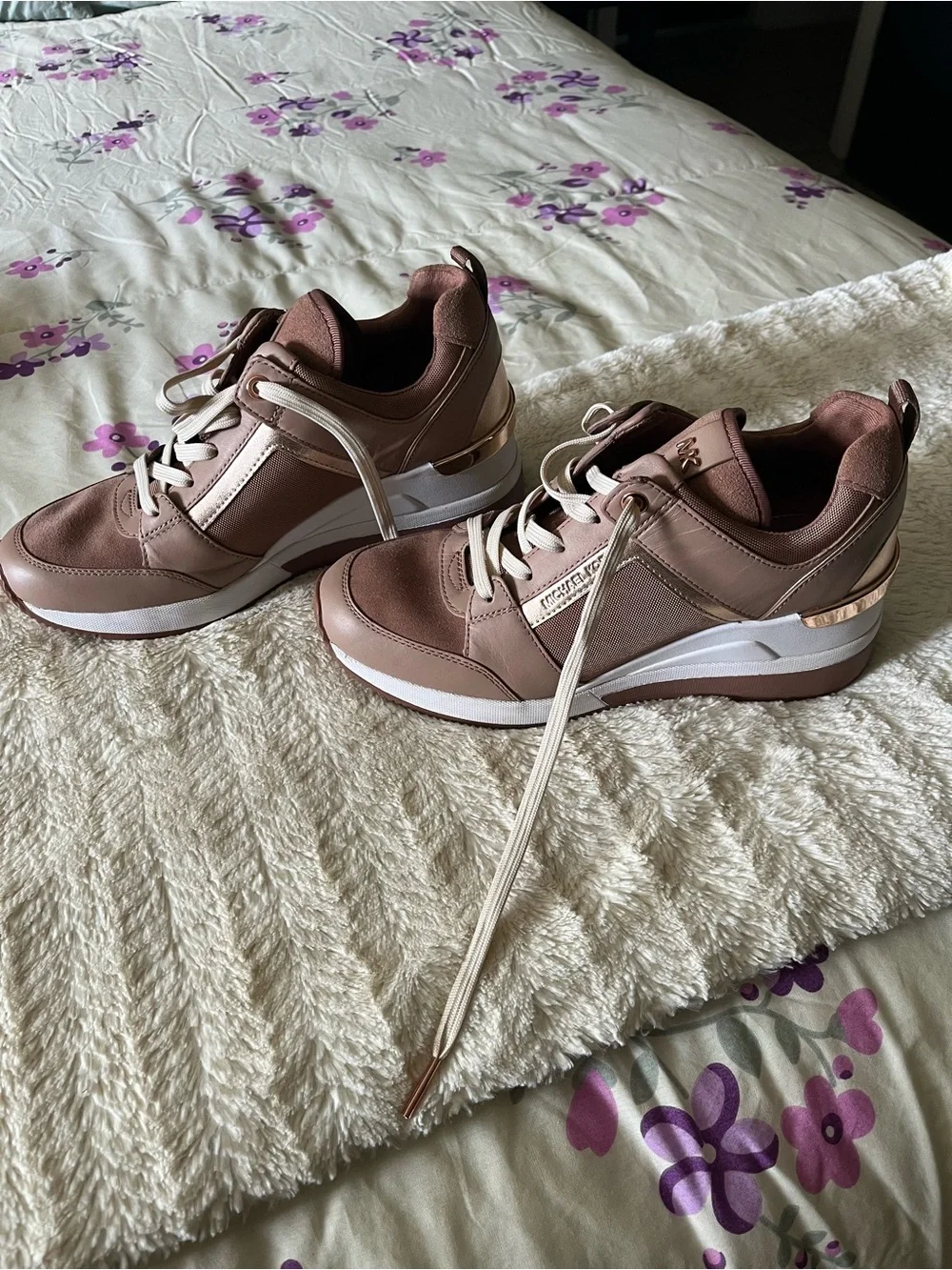 Michael Kors Blush Pink Metallic-Accent Wedge Sneakers
